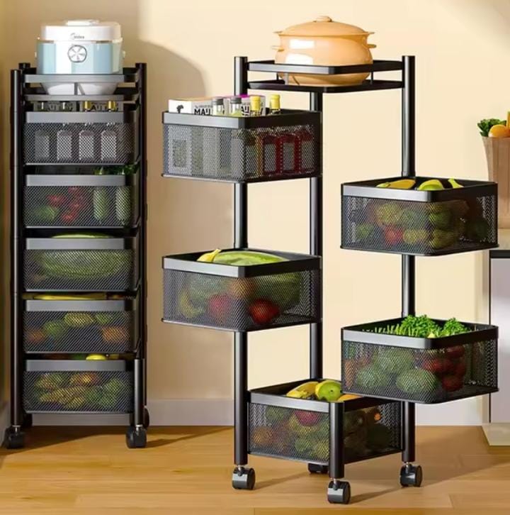 Estante Giratorio Cuadrado de 5 Niveles para Frutas y Verduras