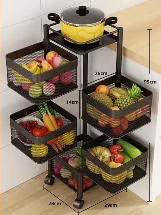 Estante Giratorio Cuadrado de 5 Niveles para Frutas y Verduras